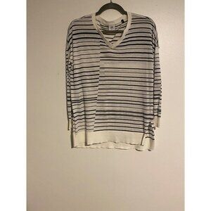 Cabi Womens XS Striped Sweater V-Neck Long Sleeve Cotton/Nylon White/Black